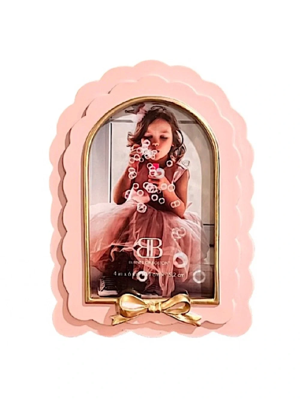 🆕- Burnes of Boston Blush and Gold Bow Scalloped Arch Frame 4x6